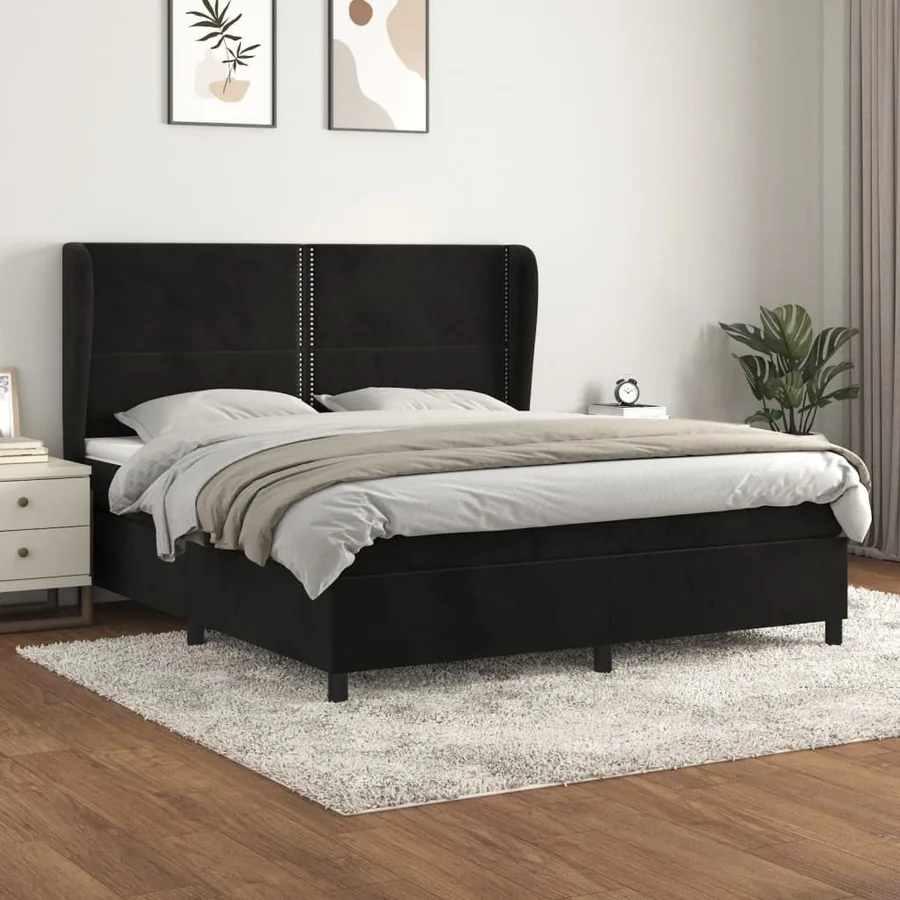 Sommier à lattes de lit avec matelas Noir 180x200 cm Velours