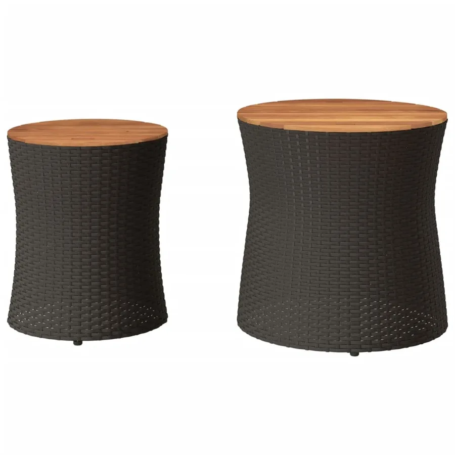 Tables d'appoint de jardin 2 pcs dessus en bois noir poly rotin - 4