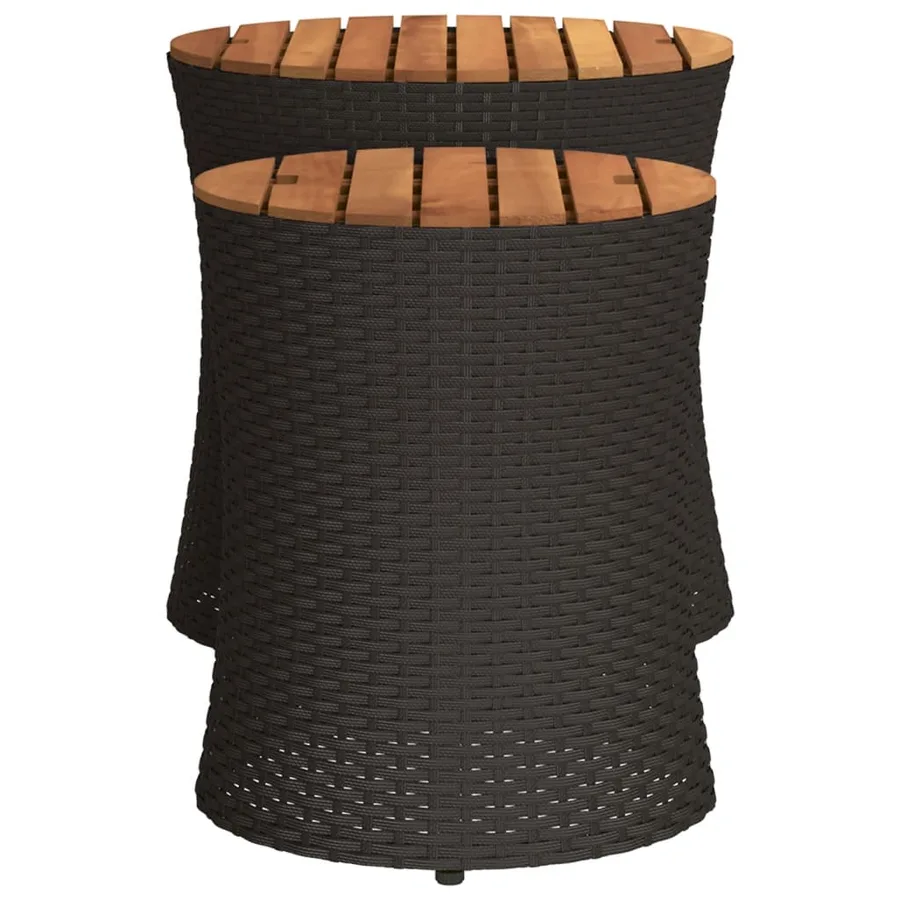 Tables d'appoint de jardin 2 pcs dessus en bois noir poly rotin - 5
