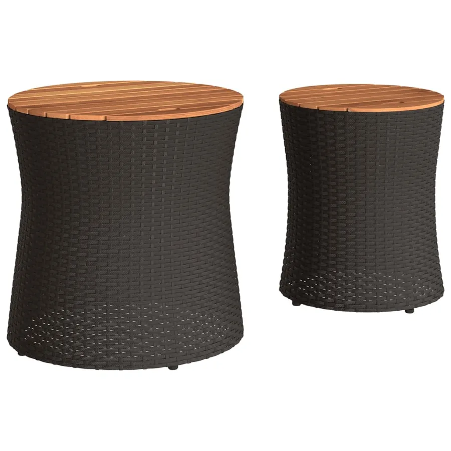 Tables d'appoint de jardin 2 pcs dessus en bois noir poly rotin - 6