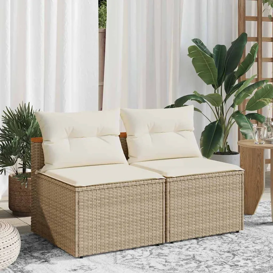 Canapés de jardin sans accoudoirs avec coussins 2 pcs beige - 3