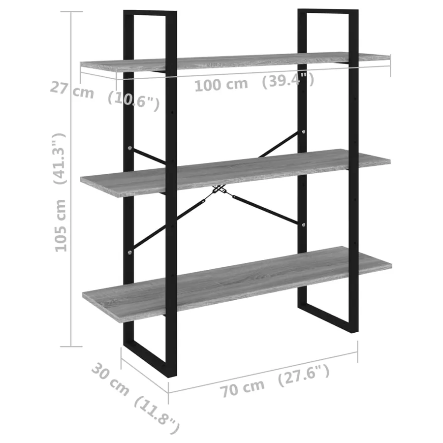 Bibliothèque Sonoma gris 100x30x105 cm Bois d'ingénierie - 7