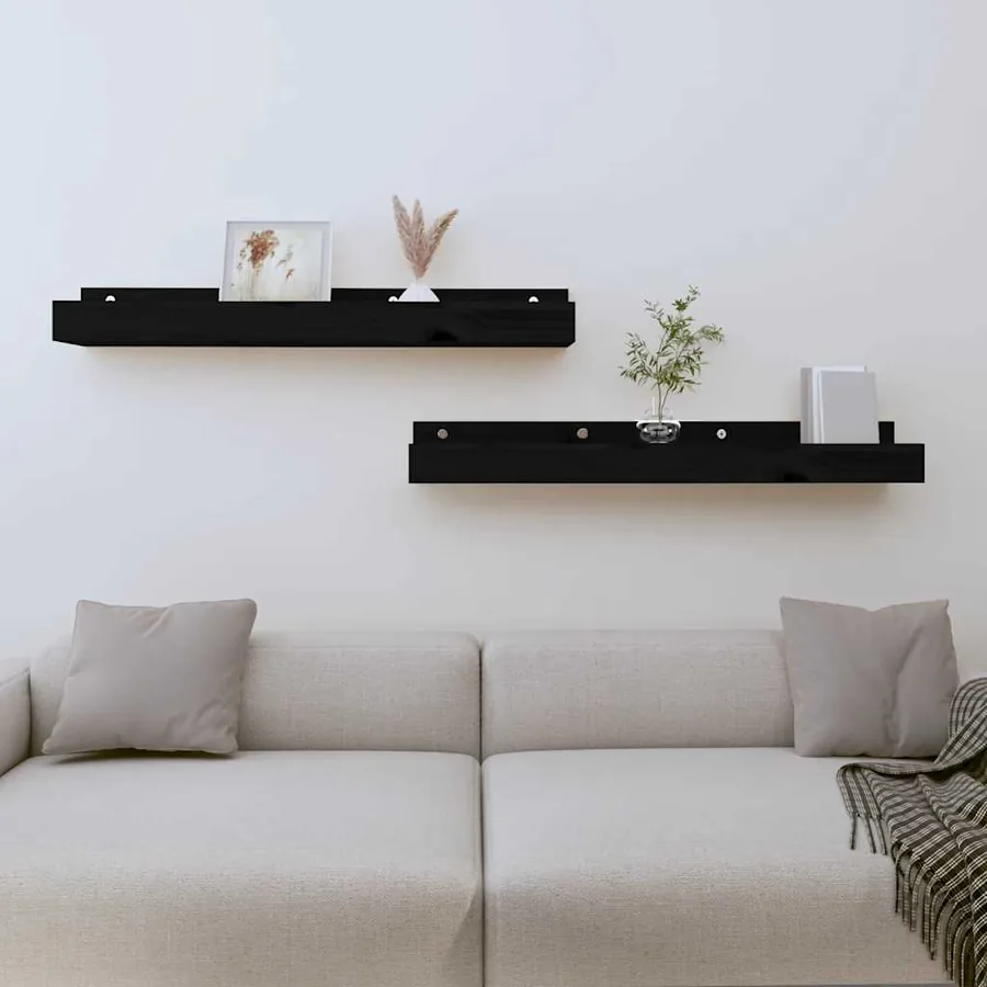 Étagères murales 2 pcs Noir 80x12x9 cm Bois de pin massif