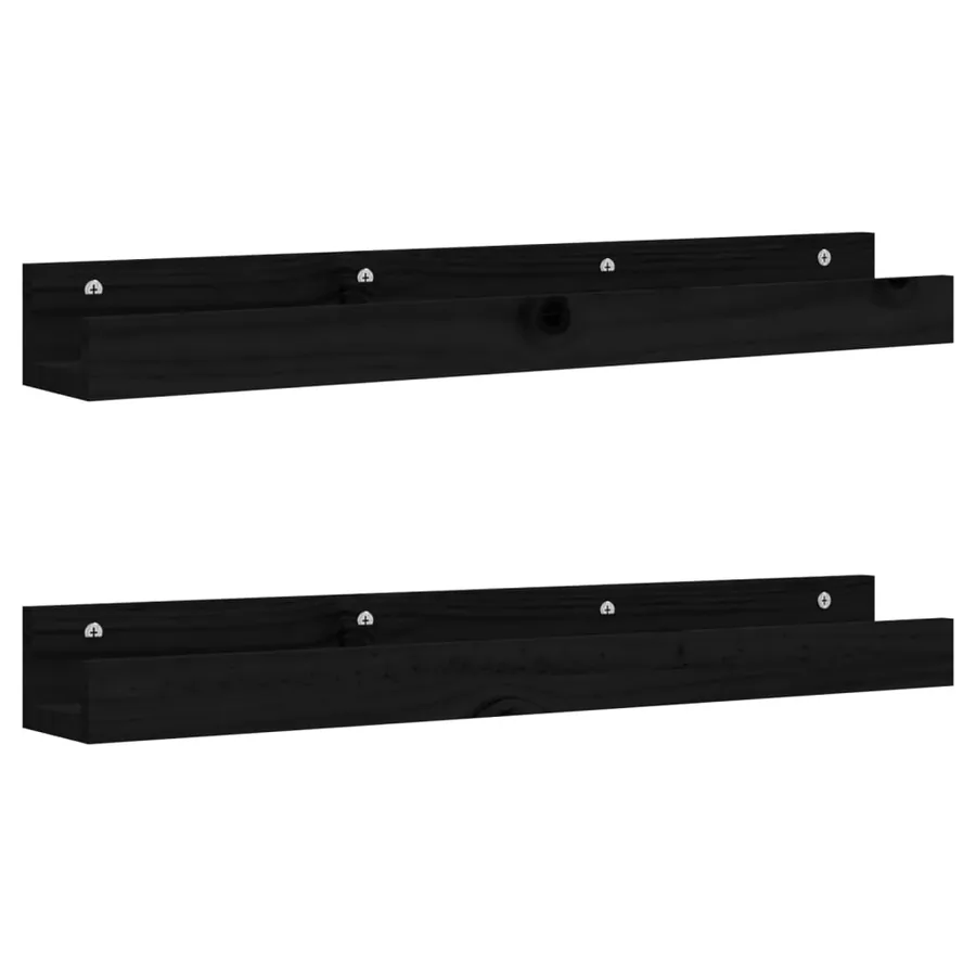 Étagères murales 2 pcs Noir 80x12x9 cm Bois de pin massif - 2