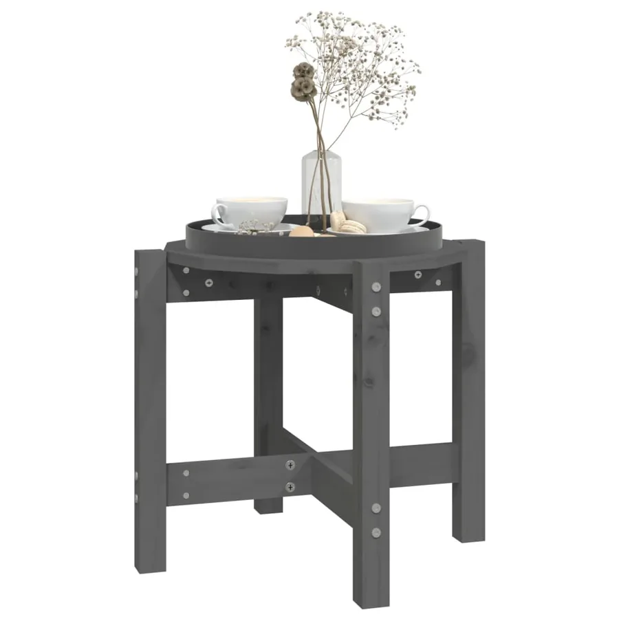 Table basse Gris Ø 52,5x45 cm Bois massif de pin - 4