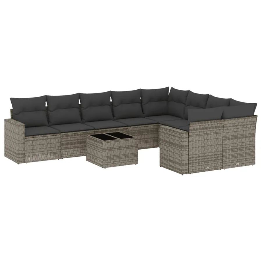 Salon de jardin avec coussins 10 pcs gris résine tressée - 2