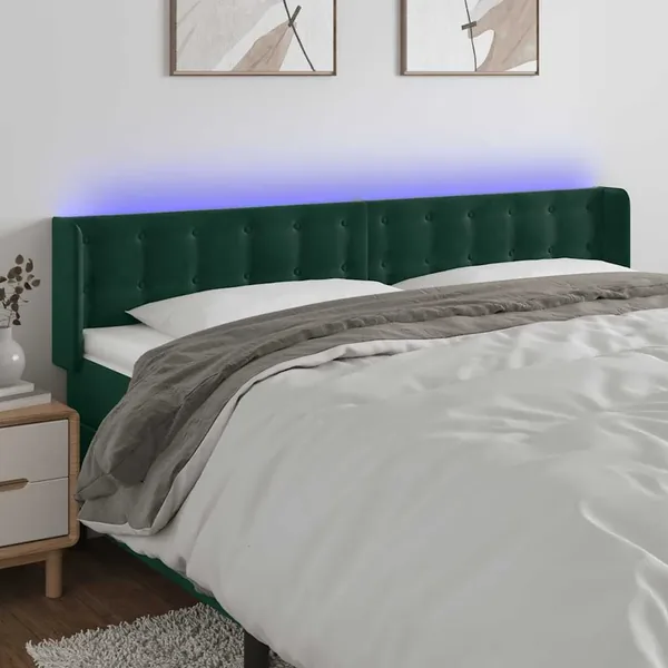 Tête de lit à LED Vert foncé 203x16x78/88 cm Velours