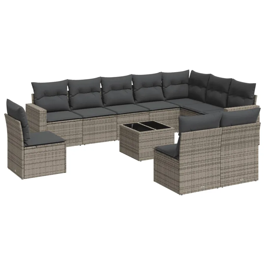Salon de jardin 11 pcs avec coussins gris résine tressée - 2