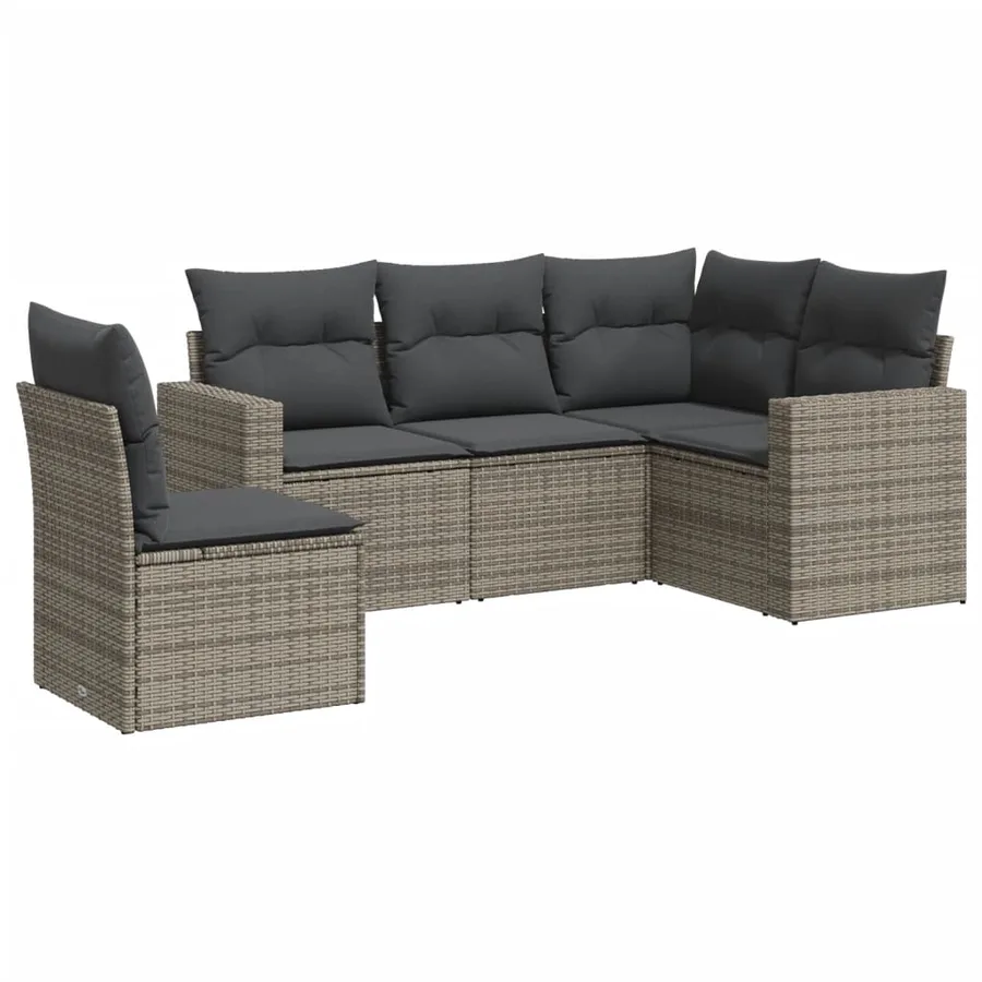 Salon de jardin 5 pcs avec coussins gris résine tressée - 2