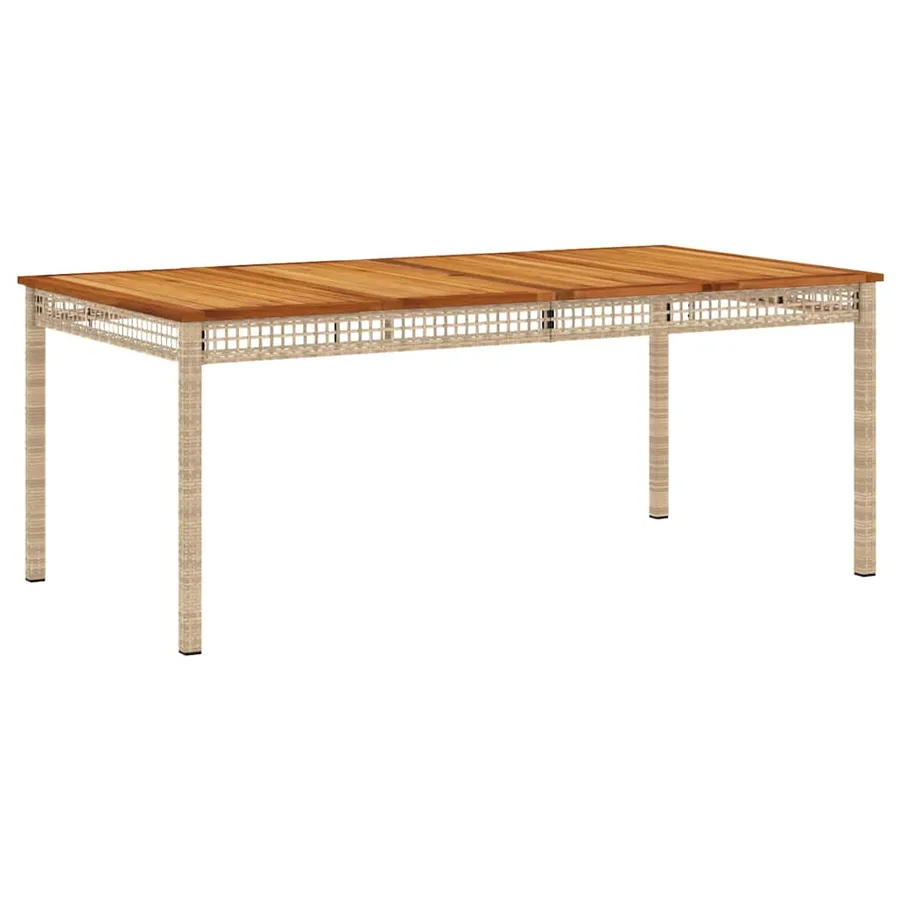 Table de jardin beige 180x90x75 cm résine tressée et acacia - 2