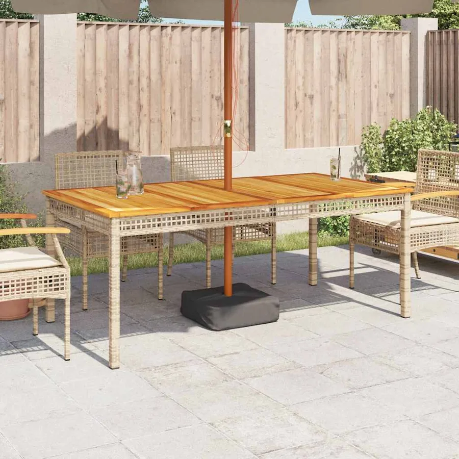 Table de jardin beige 180x90x75 cm résine tressée et acacia - 3