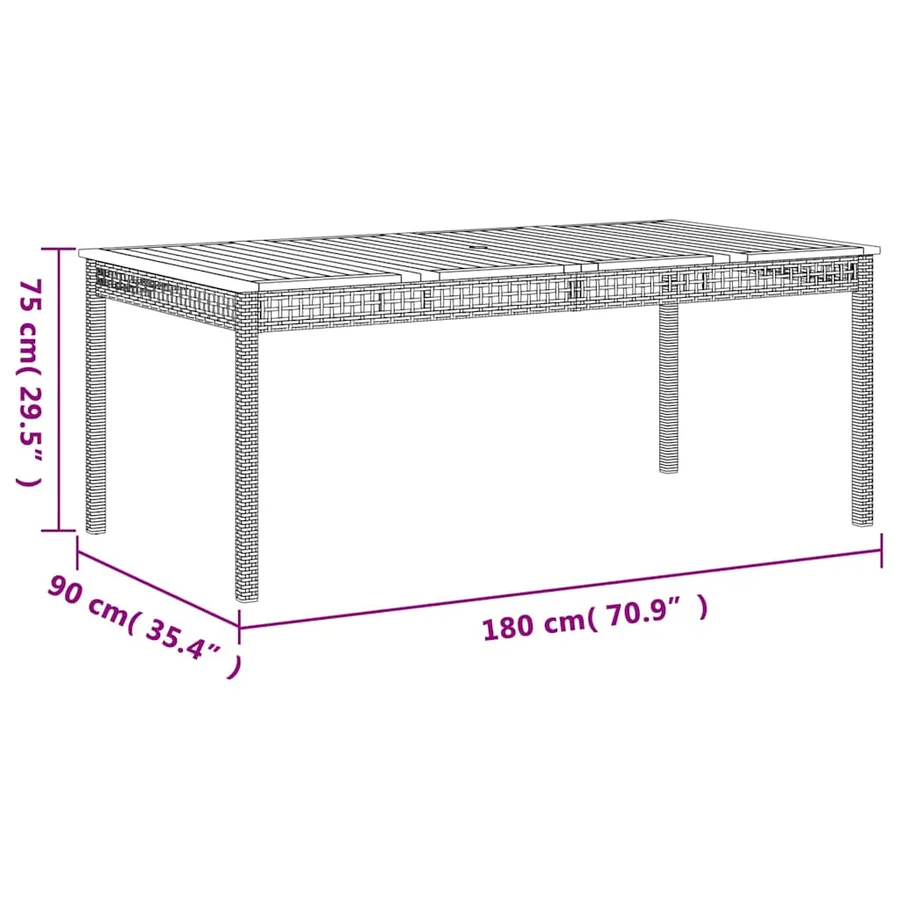 Table de jardin beige 180x90x75 cm résine tressée et acacia - 8