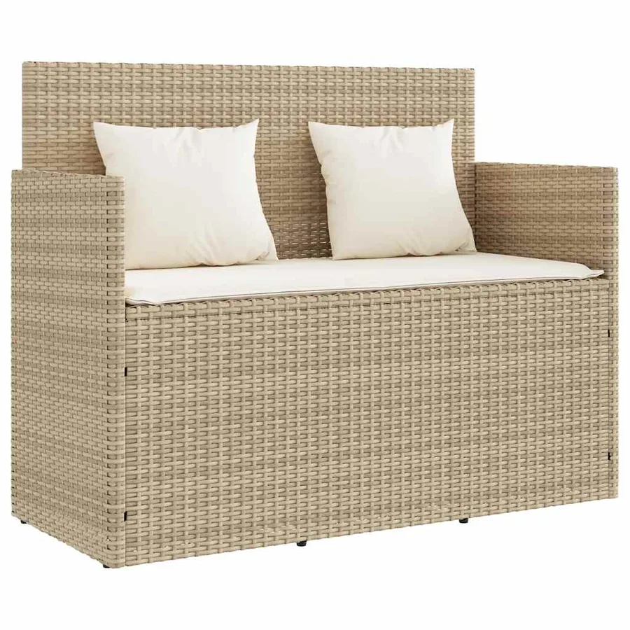 Banc de jardin avec coussins beige résine tressée - 2
