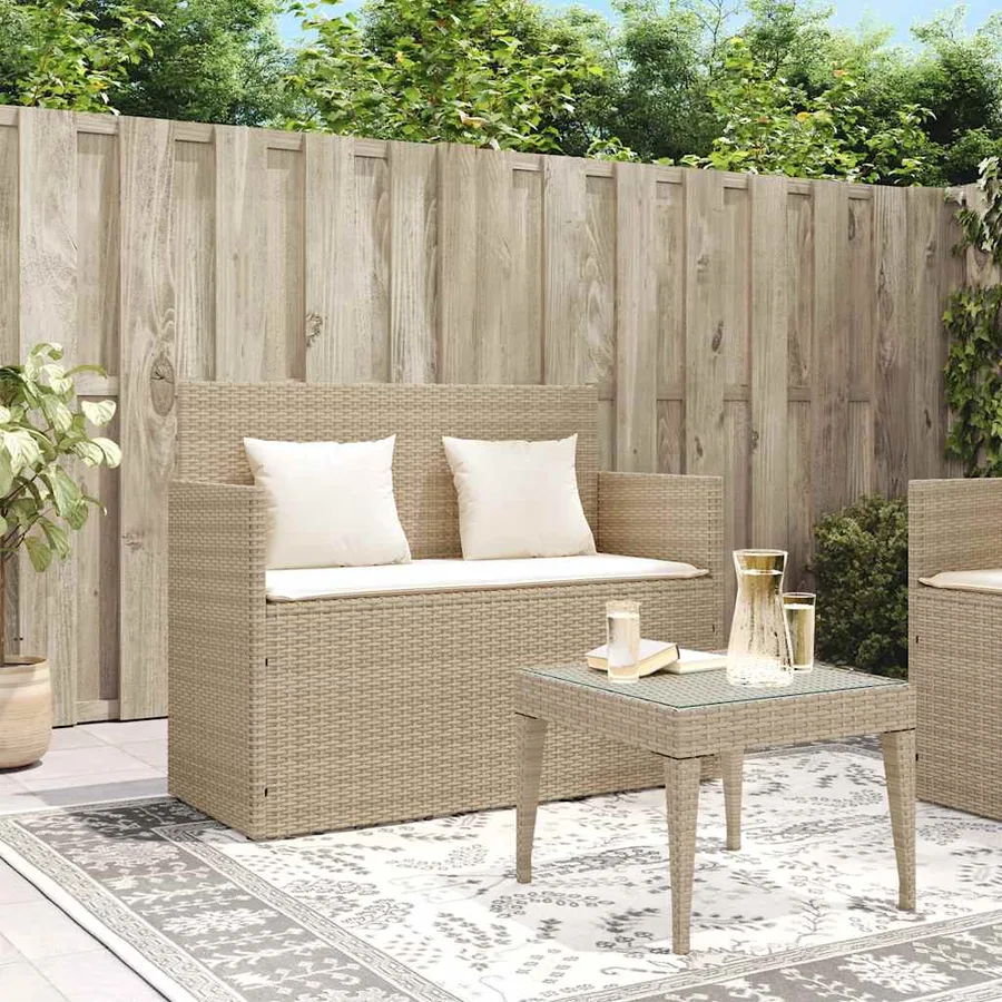 Banc de jardin avec coussins beige résine tressée - 3