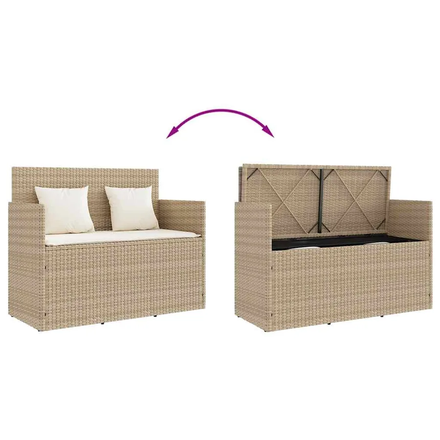 Banc de jardin avec coussins beige résine tressée - 7