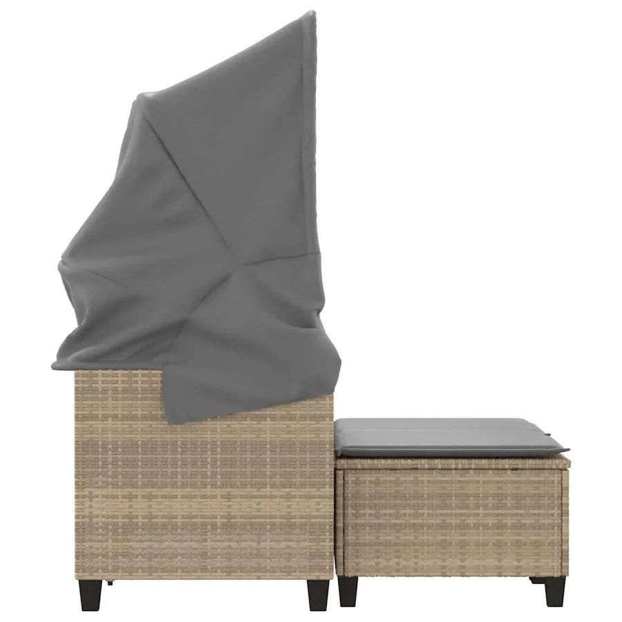 Canapé de jardin 2 places avec auvent et tabourets beige rotin - 6