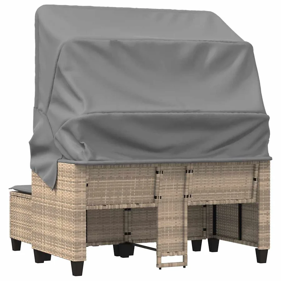 Canapé de jardin 2 places avec auvent et tabourets beige rotin - 7