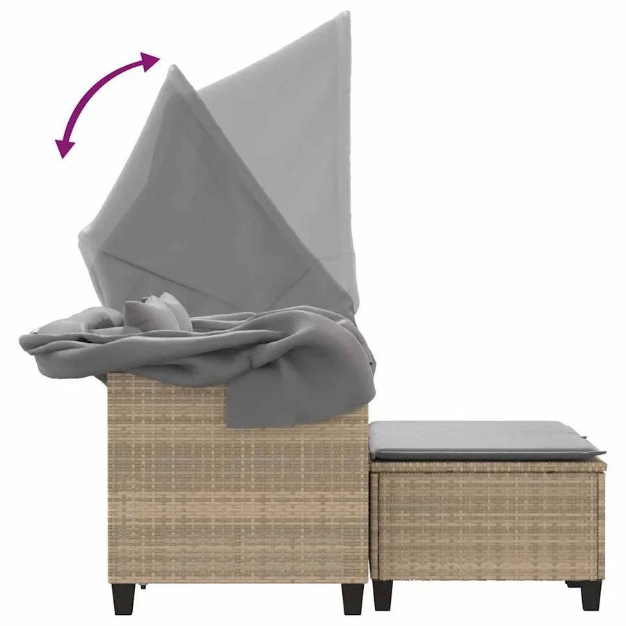 Canapé de jardin 2 places avec auvent et tabourets beige rotin - 8