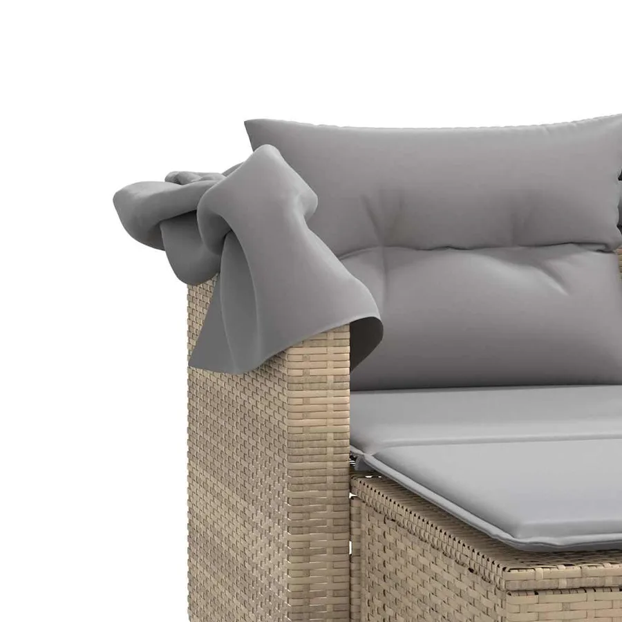 Canapé de jardin 2 places avec auvent et tabourets beige rotin - 9