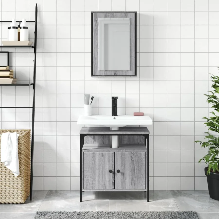 Ensemble de meubles de salle de bain 2 pcs Sonoma gris - 3