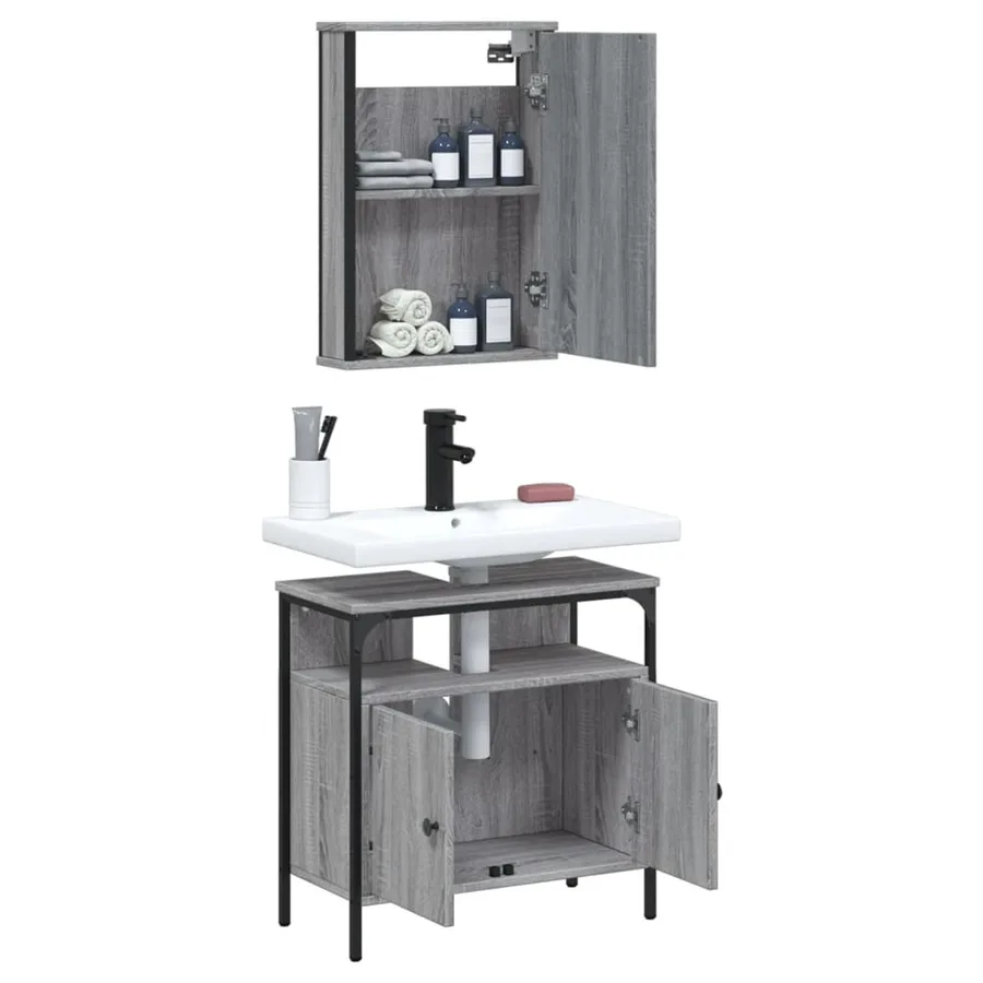 Ensemble de meubles de salle de bain 2 pcs Sonoma gris - 4