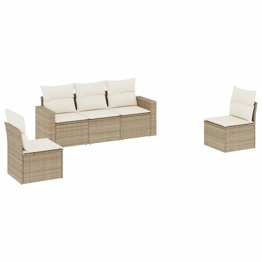Salon de jardin avec coussins 5 pcs beige résine tressée - 2