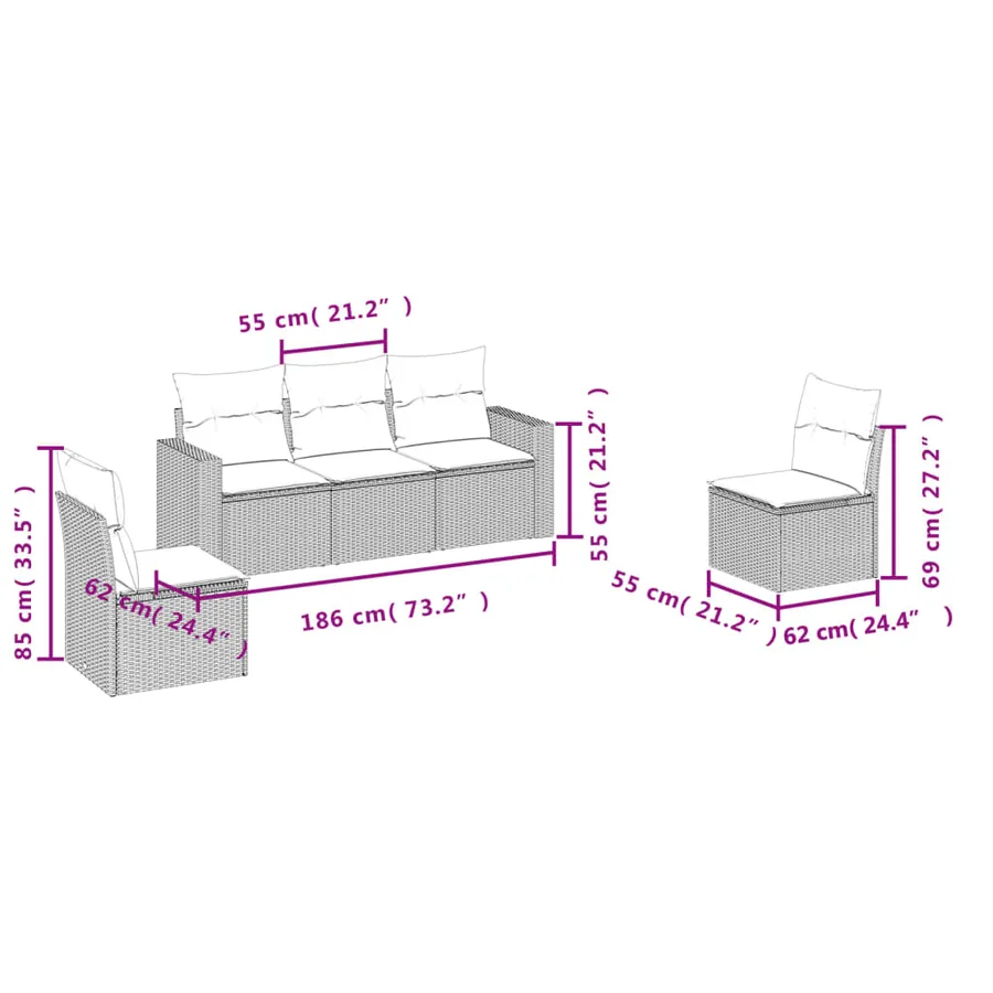 Salon de jardin avec coussins 5 pcs beige résine tressée - 3