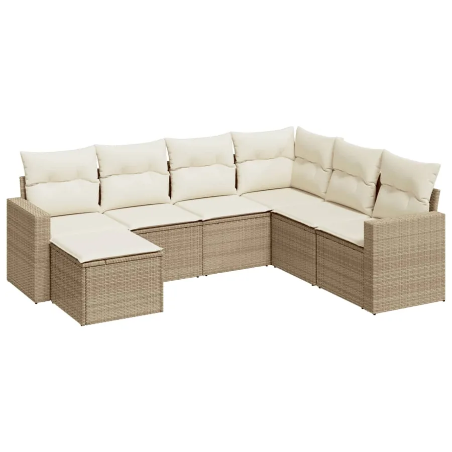 Salon de jardin avec coussins 7 pcs beige résine tressée - 2