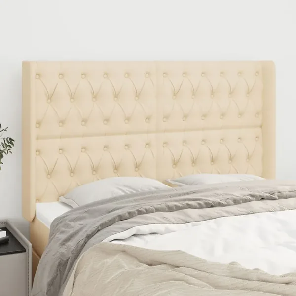 Tête de lit avec oreilles Crème 163x16x118/128 cm Tissu