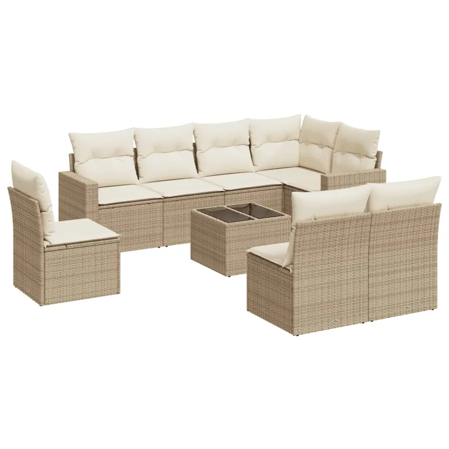 Salon de jardin avec coussins 9 pcs beige résine tressée - 2