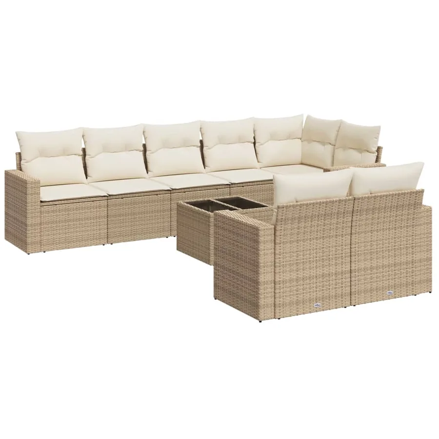 Salon de jardin avec coussins 9 pcs beige résine tressée - 2