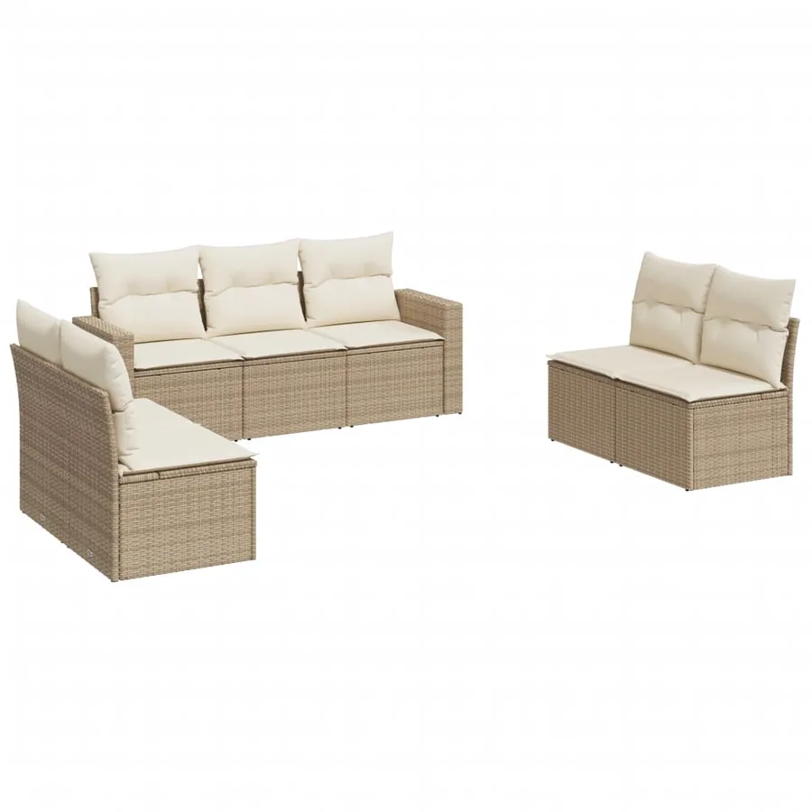 Salon de jardin avec coussins 7 pcs beige résine tressée - 2