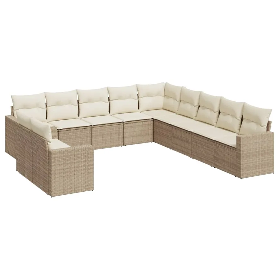 Salon de jardin 11 pcs avec coussins beige résine tressée - 2