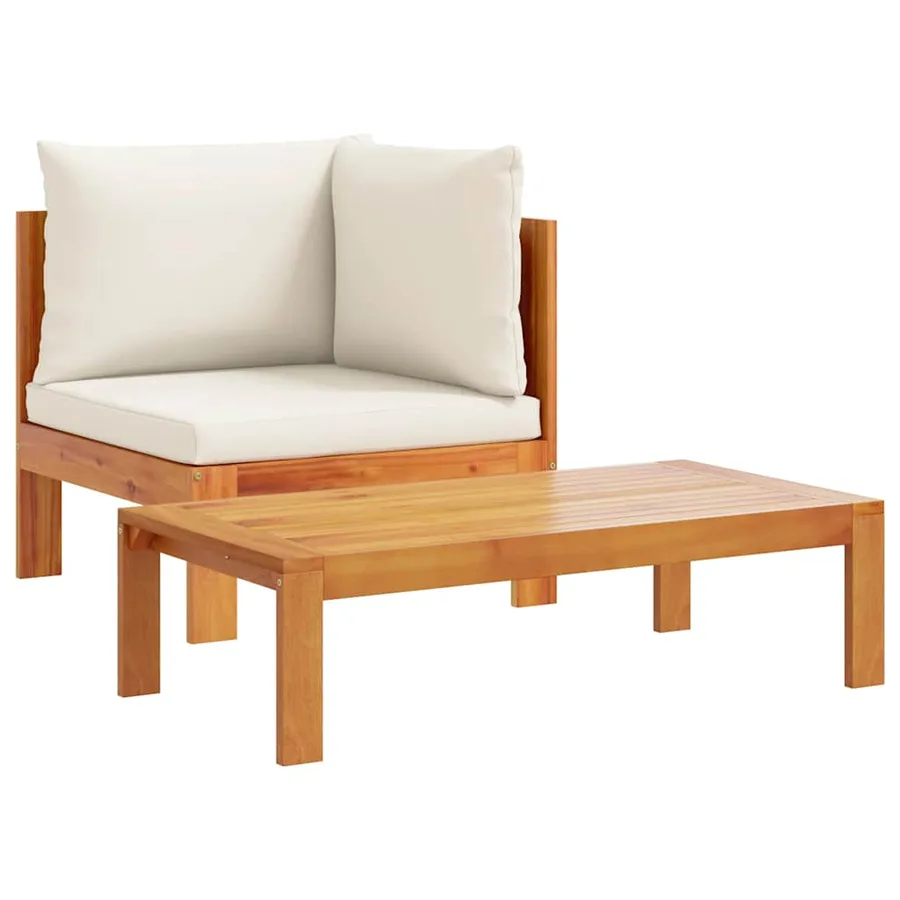 Salon de jardin avec coussins 2 pcs bois massif acacia - 2