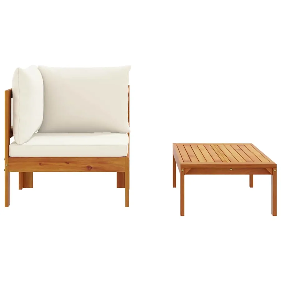 Salon de jardin avec coussins 2 pcs bois massif acacia - 5