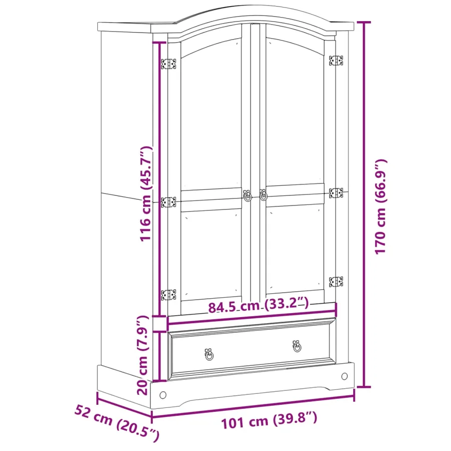 Armoire « Corona » 101 x 52 x 170 cm Bois massif Pin - 9