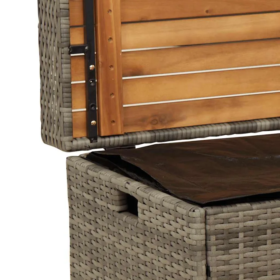Banc de rangement gris résine tressée et bois d'acacia - 10