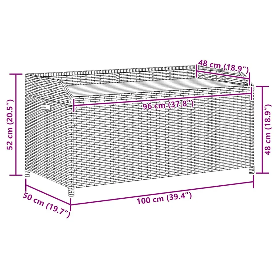 Banc de rangement gris résine tressée et bois d'acacia - 12