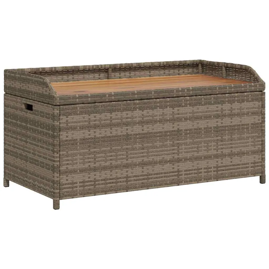 Banc de rangement gris résine tressée et bois d'acacia - 2