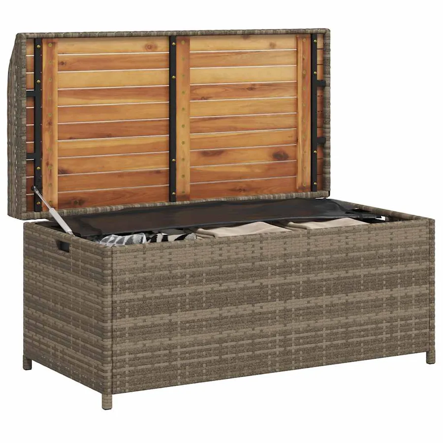 Banc de rangement gris résine tressée et bois d'acacia - 4