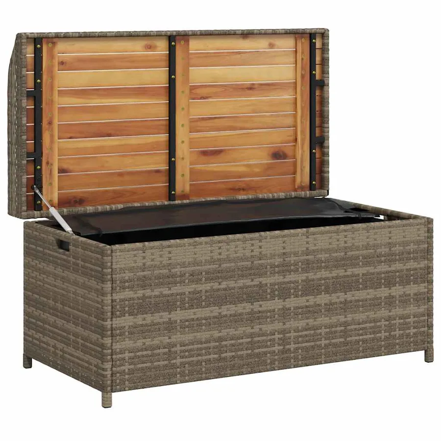 Banc de rangement gris résine tressée et bois d'acacia - 5