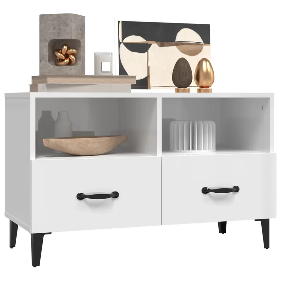 Meuble TV Blanc brillant 80x36x50 cm Bois d'ingénierie - 4