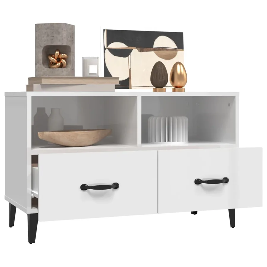 Meuble TV Blanc brillant 80x36x50 cm Bois d'ingénierie - 5