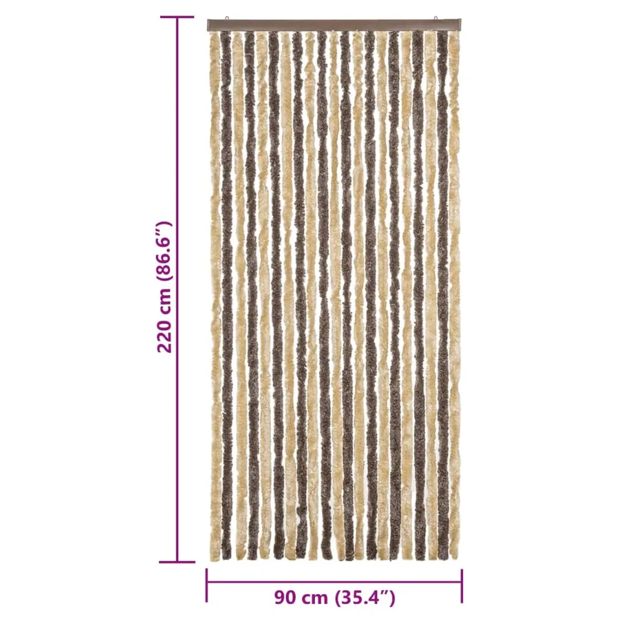 Rideau anti-mouches marron foncé et beige 90x220 cm chenille - 7