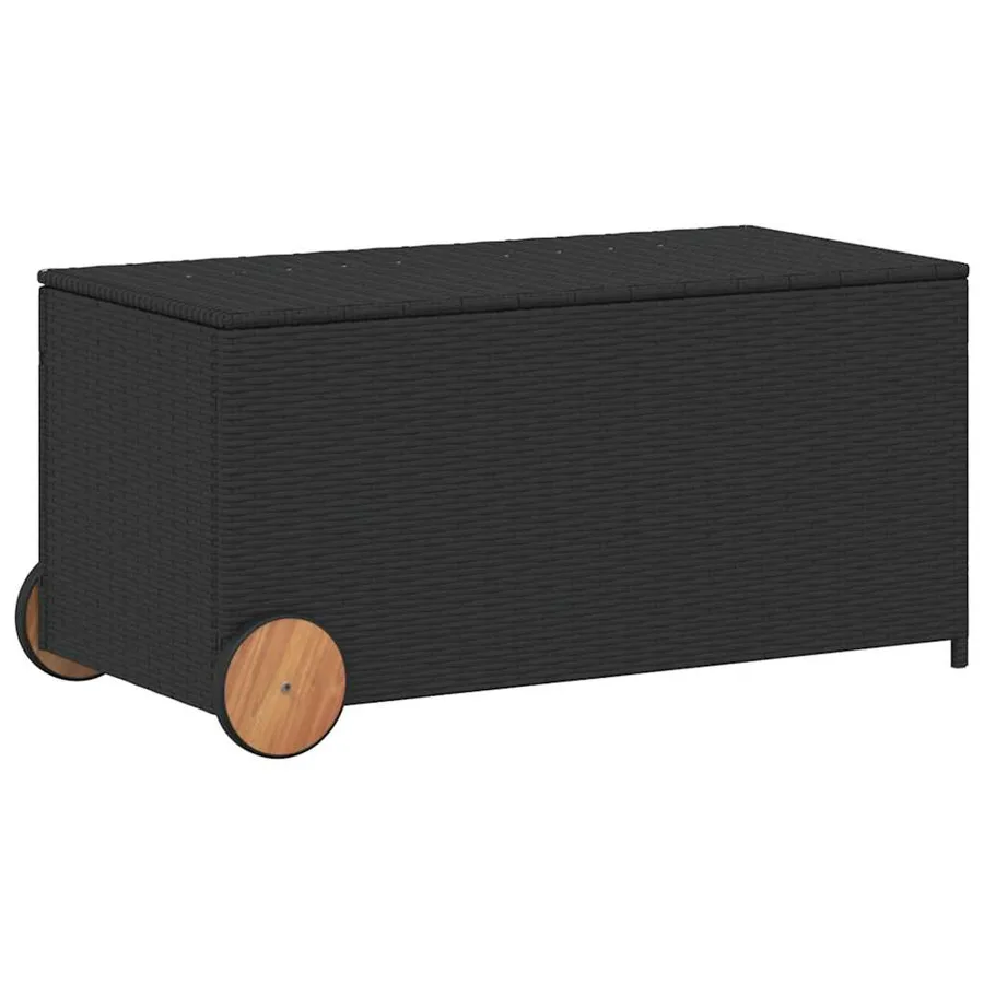 Boîte de rangement de jardin et roues noir 190L résine tressée - 2