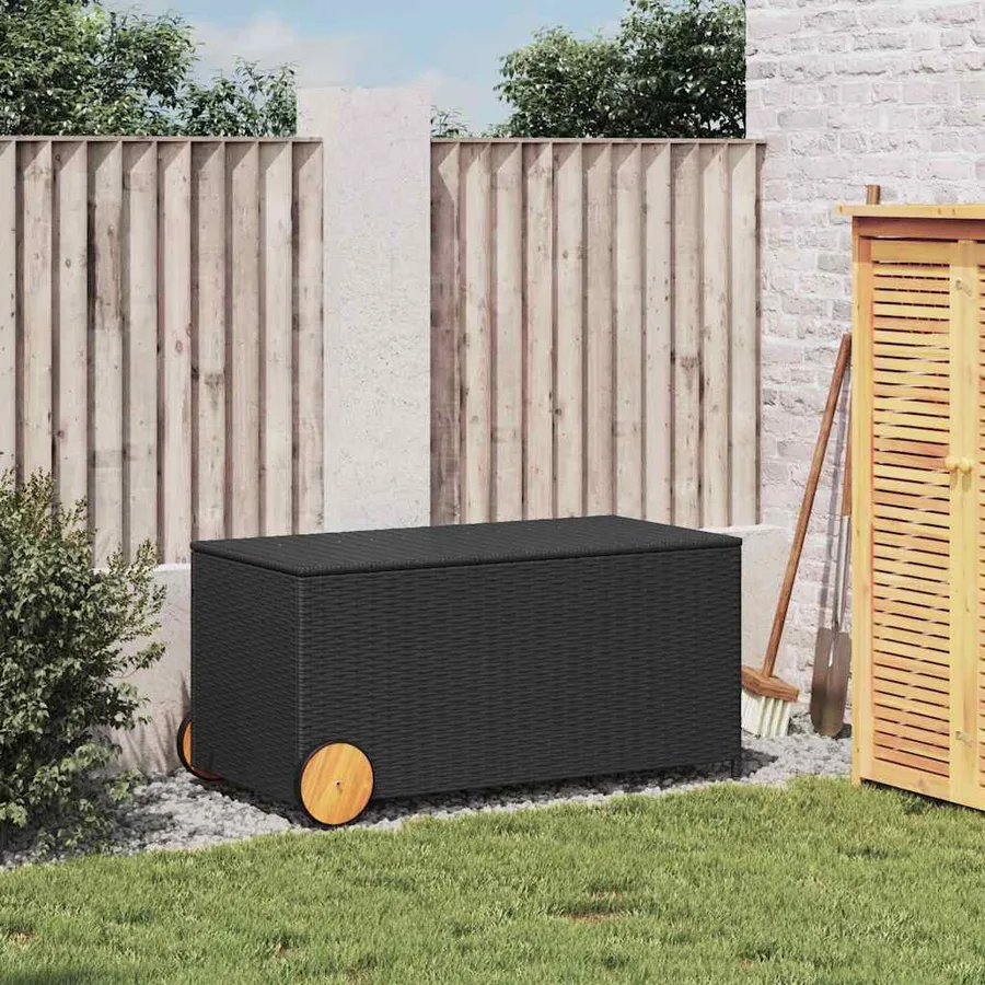 Boîte de rangement de jardin et roues noir 190L résine tressée - 3