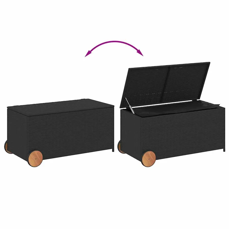 Boîte de rangement de jardin et roues noir 190L résine tressée - 7