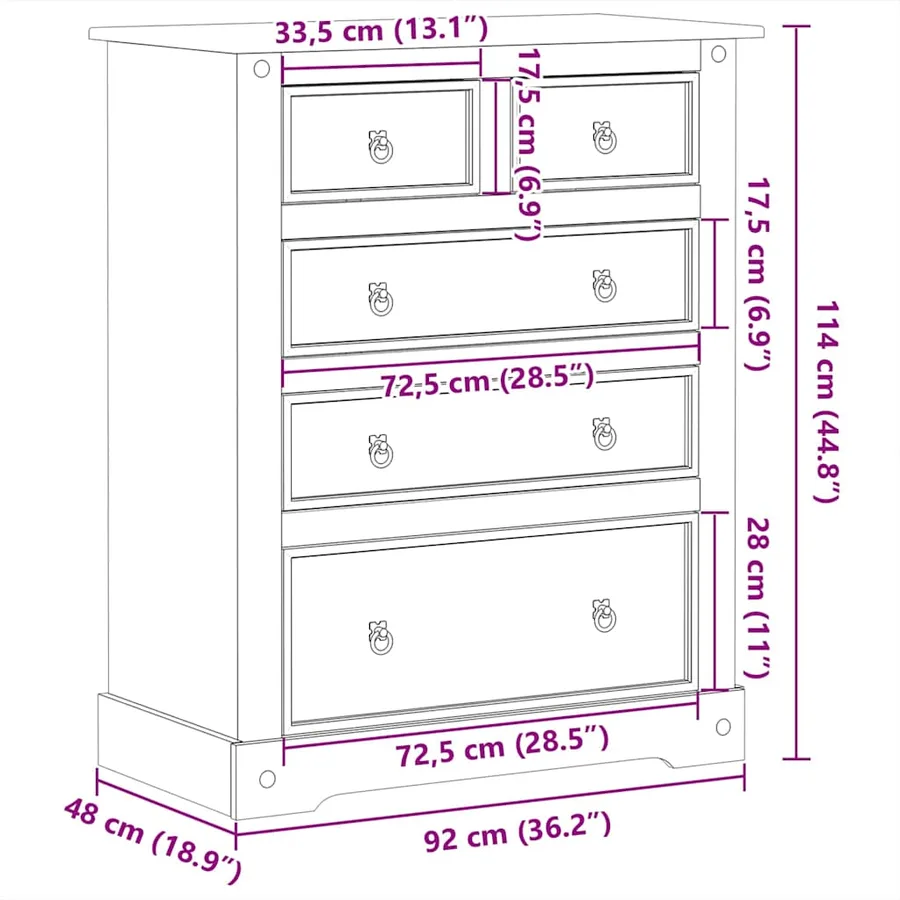 Commode Corona 92x48x114 cm bois massif de pin - 9