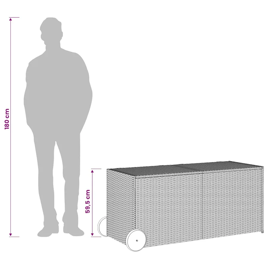 Boîte de rangement de jardin et roues gris 283L résine tressée - 11