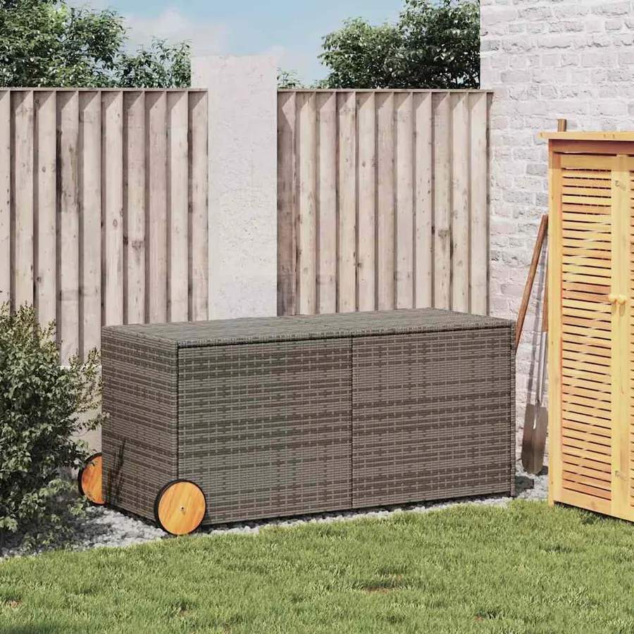 Boîte de rangement de jardin et roues gris 283L résine tressée - 3